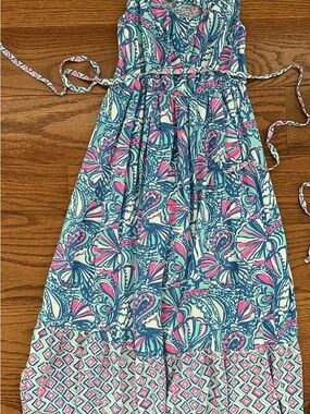 Lilly Pulitzer Blue, Pink & White Paisley Maxi Dress for Girls - Small